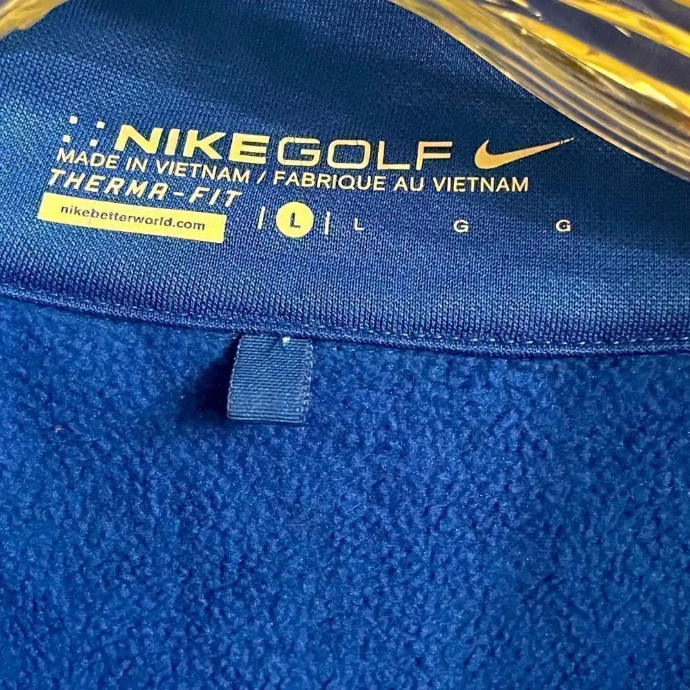 NIKE Golf Victory Therma-Fit Jacket Golf Blue Fleece Lined Pullover Mens L